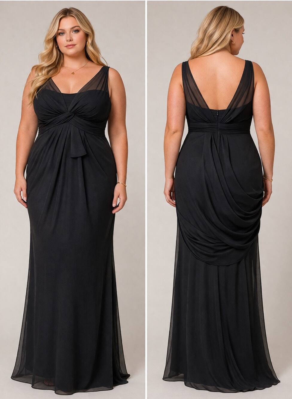 White by Vera Wang Black Evening Gown Dress Womens Sz 14 XL Sleeveless Chiffon
